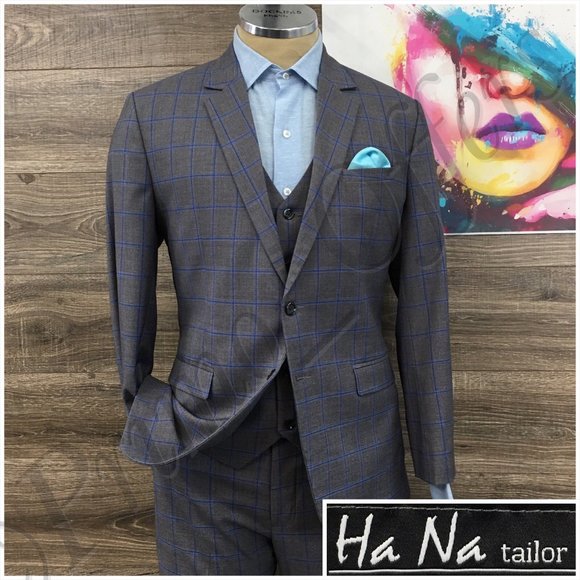 Bespoke Mens Suit 3 Piece Set Size 40R Jacket‎ Blazer Pants Vest Wool Casual - Picture 1 of 16